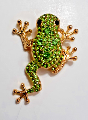 Cute Green Frog Sparkling Rhinestone Brooch Pin