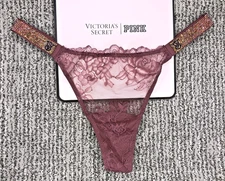 Victoria's Secret Very Sexy NWT Small Purple Lace Ombre Shine Strap Thong Panty