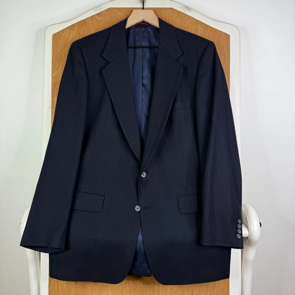 VTG Hart Schaffner Marx Suit Mens 40R Navy Blue Pinstripe Heavyweight Wool 32x30 - Image 2 of 4