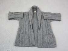 Vintage Carraig Donn Cardigan Womens Medium Gray Merino Wool Open Cable Knit 90s