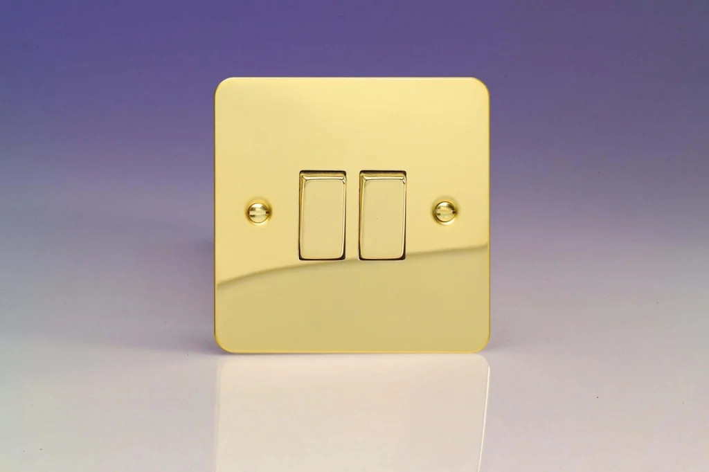 Switch Brass Double Intermediate Light 10A 2-Gang Ultraflat Polished Varilight