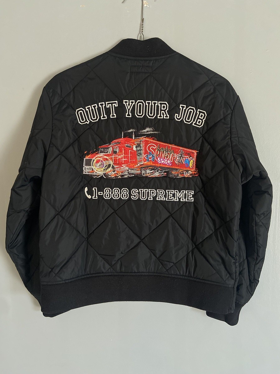 Supreme Quit Your Job Quilted Work Jacket FW21 Size Small Black