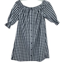Boohoo Black and White Gingham Buffalo Plaid Off Shoulder Mini Dress Size 4