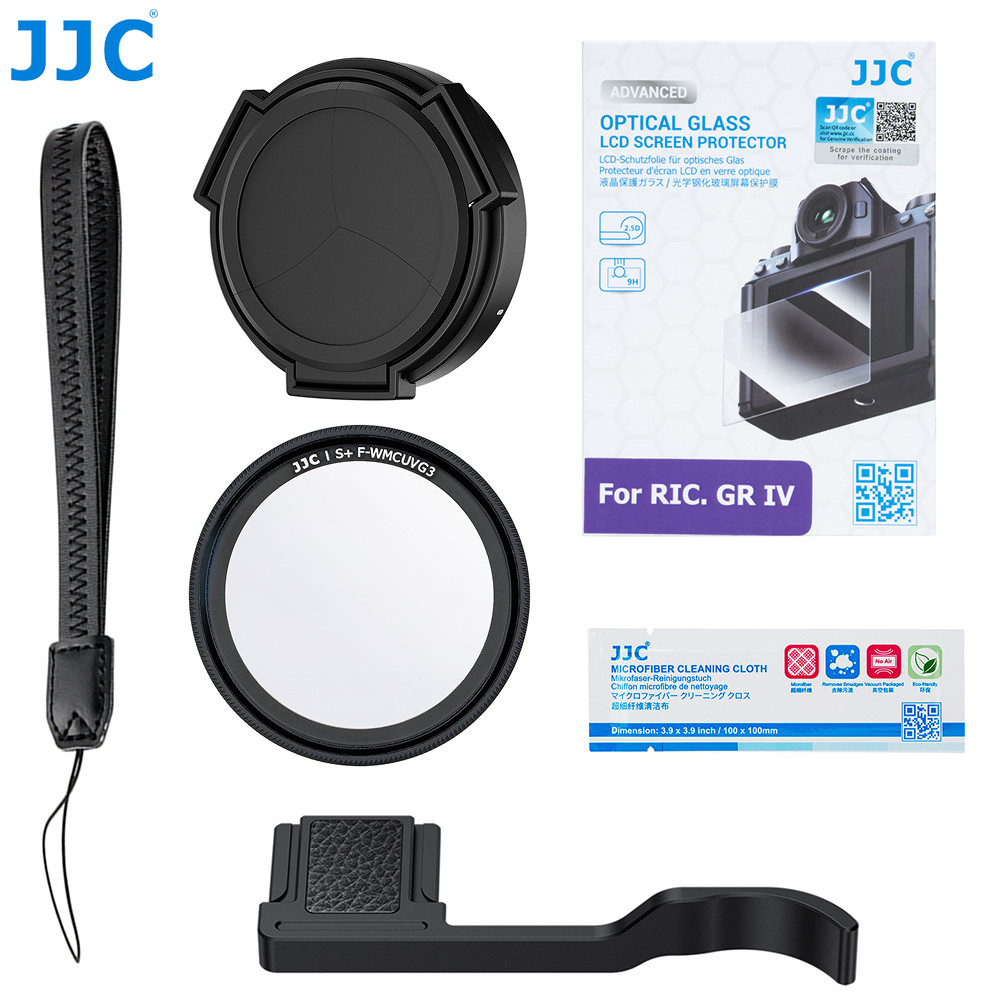 JJC GR IV Auto Lens Cap Screen Protector Glass Thumbs Up Grip for Ricoh GRIV GR4