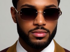 Brown Tint Vintage Rimless Gold Frame Men's Luxury Hip Hop Summer Sunglasses New