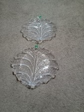 2 Vintage Orrefors Sweden 7.5 Eden Leaf Crystal Dishes , Never Used