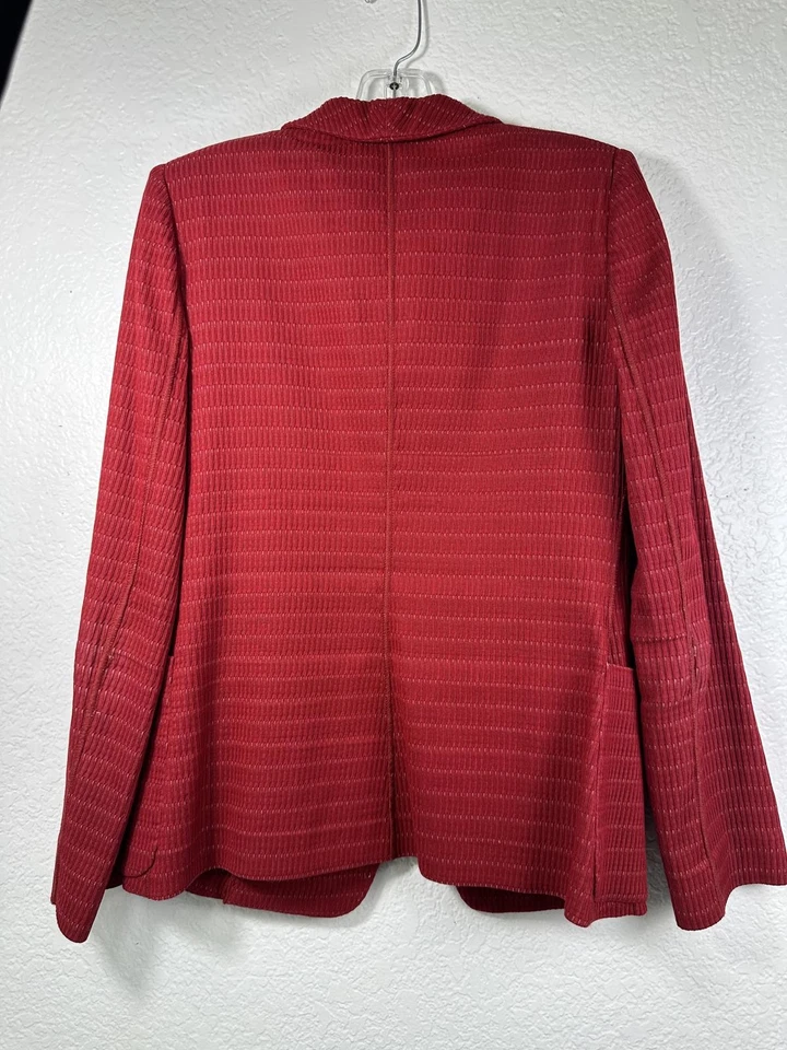 Blazer Mujer 6 Armani Collezioni Rojo Italia Texturizado Mezcla Algodón Chaqueta Foto 3 de 4