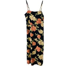 Vintage black cream pink floral cottagecore button midi dress medium