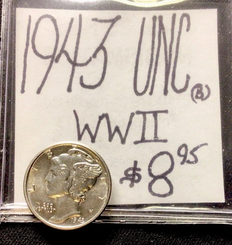 1943 Mercury Silver Dime UNC! WWII! ENN Coins
