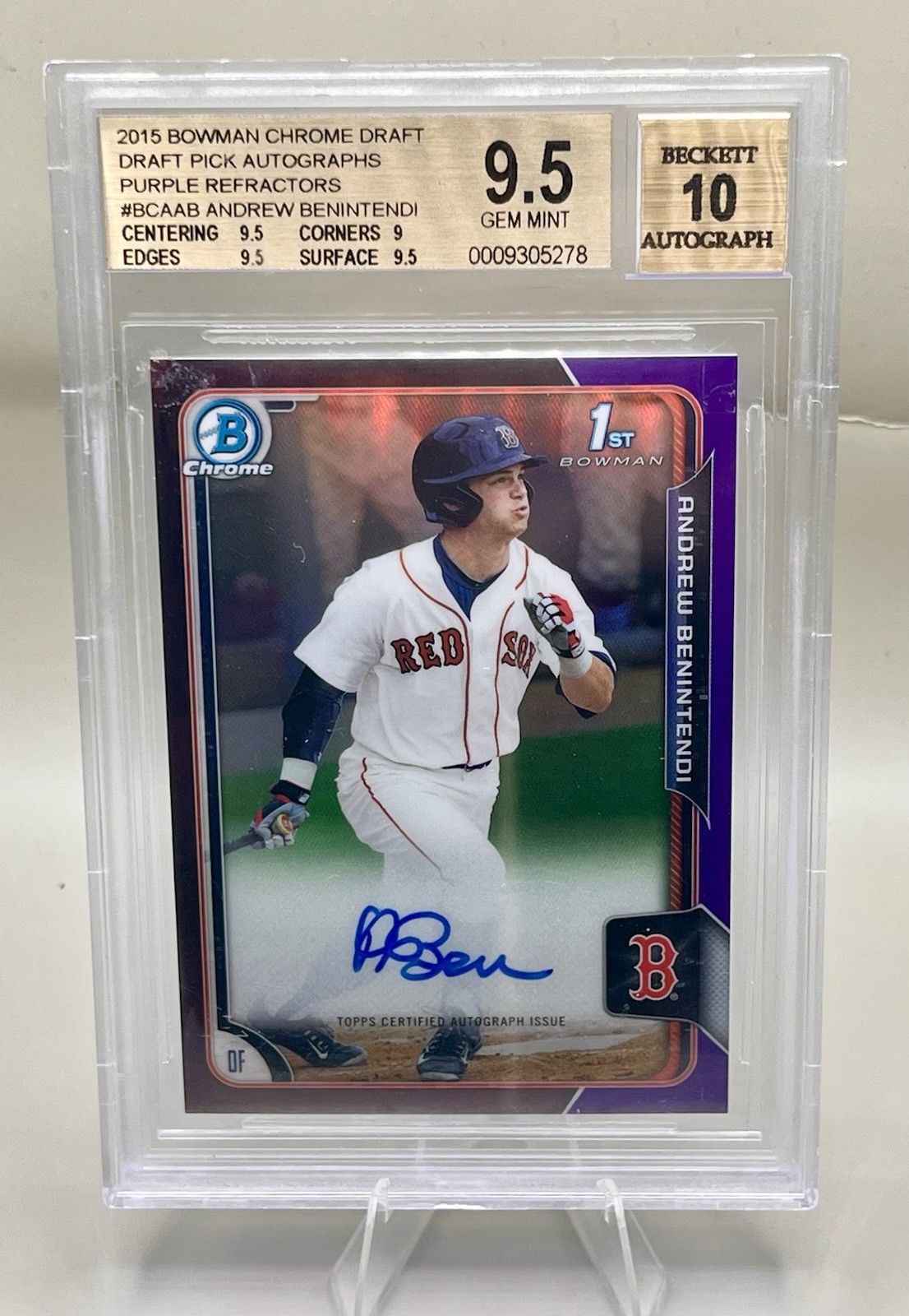 2015 Bowman Draft Andrew Benintendi Chrome Auto Purple Refractor #77/250 BGS 9.5