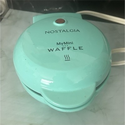 Nostalgia MyMini Waffle Maker Blue Electric Non-Stick Round Indicator Light