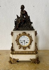 PENDULE XIXeme Femme BRONZE MARBRE Dorures H46 Cm Manque Clef Balancier