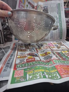 Vintage Vintage Aluminum 9 Inch Footed Strainer Colander with Star Cutouts