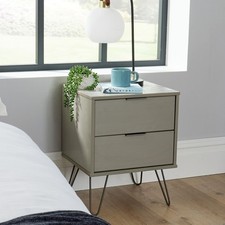 Bedside 2 Drawers Grey Washed Pine Nightstand Cabinet Home Bedroom Seconds