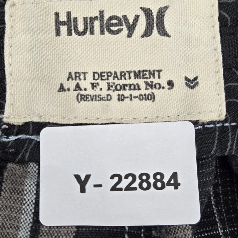 Pantalones Cortos Hurley Hombre 36 Negro Cuadros Chino Botón 10" Entrepierna Y2K Foto 2 de 4