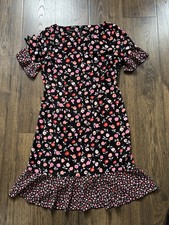 Talbots Women's Floral Ruffle Knee Length A-Line Dress Size 4 Short Sleeve