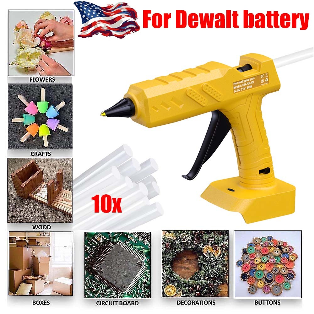 Hot Melt Glue Gun Cordless For Dewalt 20VOLT Max Li-Ion Battery w/10PCS Sticks.