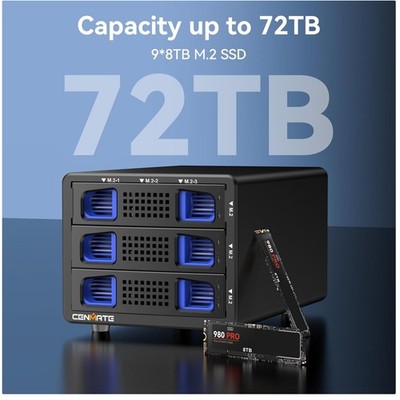 9-Bay NVMe Hard Drive Enclosure, 72TB Storage//