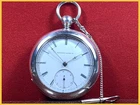 🚂 c.1872 ANTIQUE ELGIN RAILROAD POCKET WATCH 18s B.W. RAYMOND w/CHAIN & KEY👀