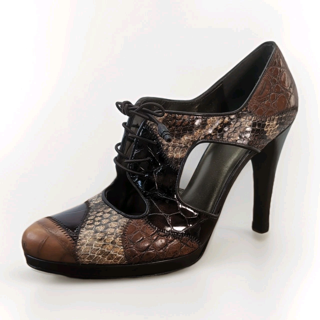 Stuart Weitzman Snakeskin Croc Patchwork Lace-Up … - image 1