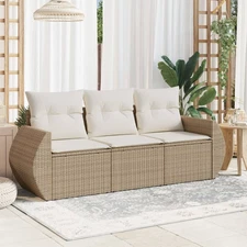 Garden Sofa Set Beige Poly Rattan and Powder-Coated Steel 3-seater