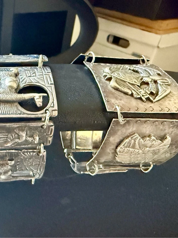 Zwei Vintage Peruanische Panel Armbänder 0,900 Silber Handarbeit Sammlerstück. EUC - Bild 3 von 4