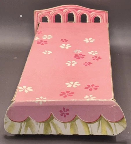 Pink Bed Barbie Mattel Vintage 1964 New Dream House Bedroom Cardboard Flowers