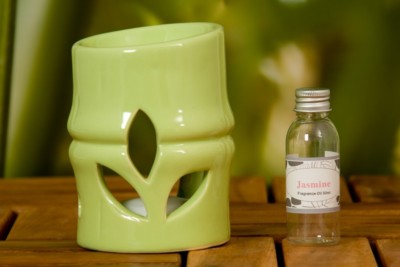 Duftlampe Bambus inkl. 30ml Duft: Jasmin, Duftstövchen, Aromalampe, H. ca. 12 cm