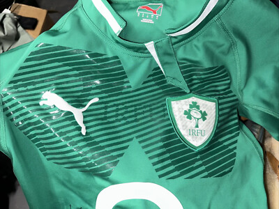 2013 Puma Ireland IRFU O2 Rugby Jersey Shirt Size M Green Signed 