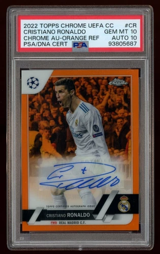 2022-23 Topps Chrome UEFA Orange Refractor Cristiano Ronaldo PSA 10 /10 Auto /25