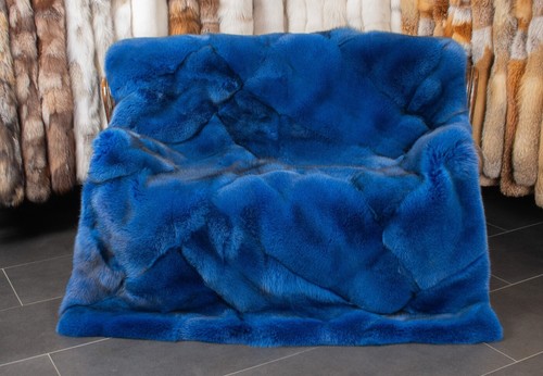 2825 Blue Fox Fur Blanket in Blue Genuine Pelt Throw Real Fox Fur Cover Fox Pelt - Picture 2 of 11