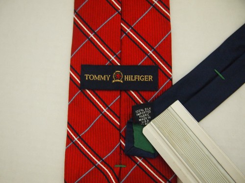 Tommy Hilfiger Mens Necktie Tie Red White Blue Checkered 57" Career - Picture 3 of 4