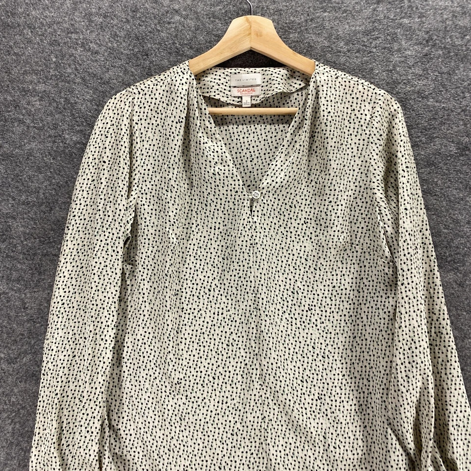 Blusa Mujer The Limited S Pequeña Beige Lunares Cuello en V Manga Larga Escándalo Foto 3 de 4