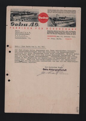 Hanover, letter 1933, GEHA AG factory for office supplies Geha-Trumpf warranty template