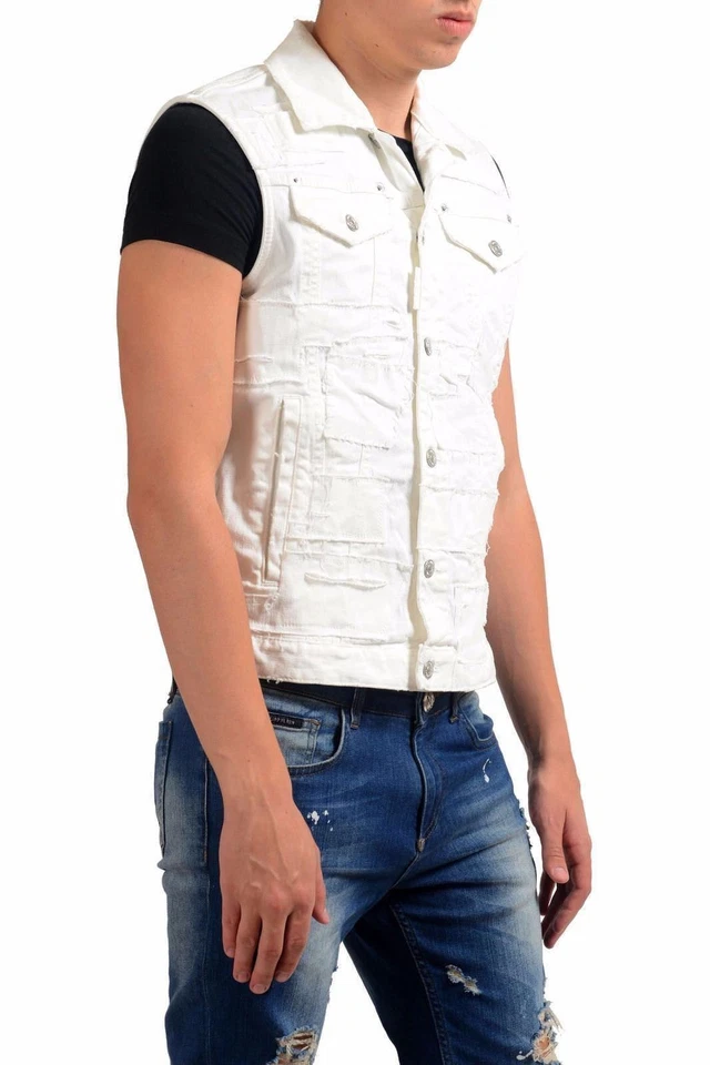 Chaleco con botones Dsquared2 para hombre blanco denim desgastado EE. UU. S IT 48 Foto 2 de 4