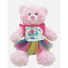 Happy Birthday Build a Bear Pink Stuffed Plush Rainbow Skirt T Shirt 16 Inch