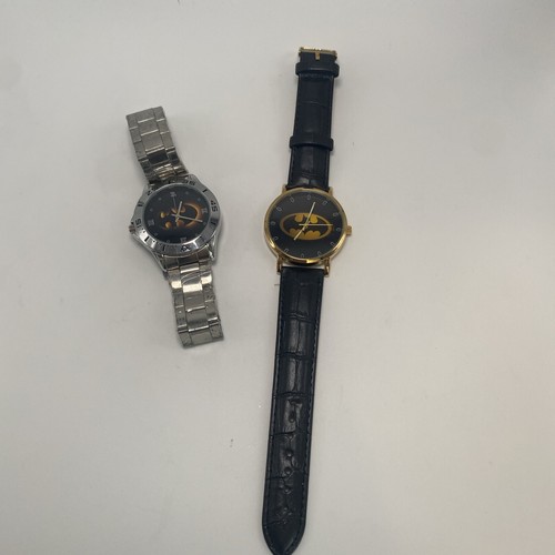 BATMAN Costume WRIST WATCH SET OF 2 DC Comics Analog Black Leather Band And Link