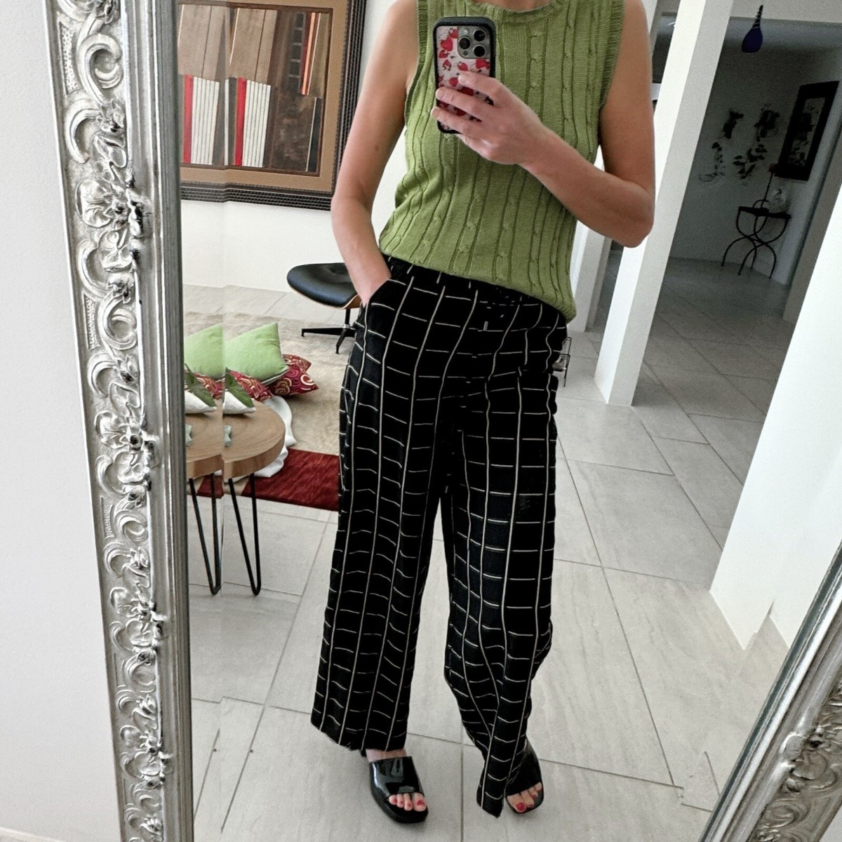 【COLOR iN ID】Pattern check wide pants J.ING Wide Leg Palazzo Pants Checkered Print Gold | Black