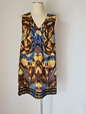 Halogen Silk Abstract Mini Shift Dress Sleeveless Lined Multicolor Sz.M