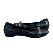 AGL Womens 38/8 Monika Black Blue Italian Leather Croc Cap Toe Flats Shimmer