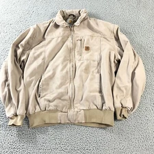 Carhartt Jacket Mens 2XLT Tan Distressed Collared Full Zip Bomber Work Casual