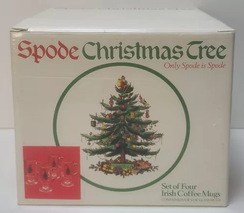 Spode Christmas Tree Irish Coffee Mugs Gold Rim ~ Set of 4 ~ 8 oz.