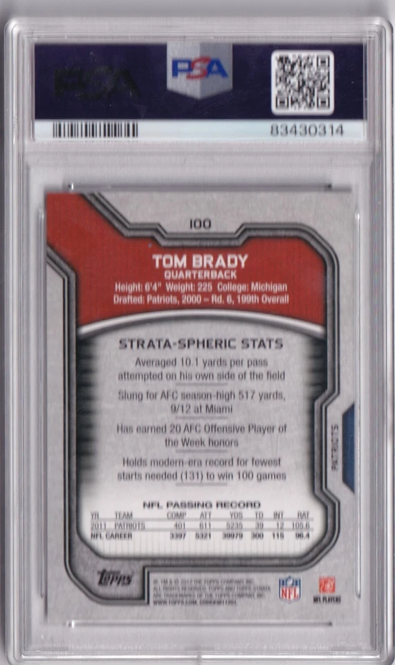 2012 Topps Strata #100 Tom Brady Graded PSA 9 MINT - Image 2 of 2