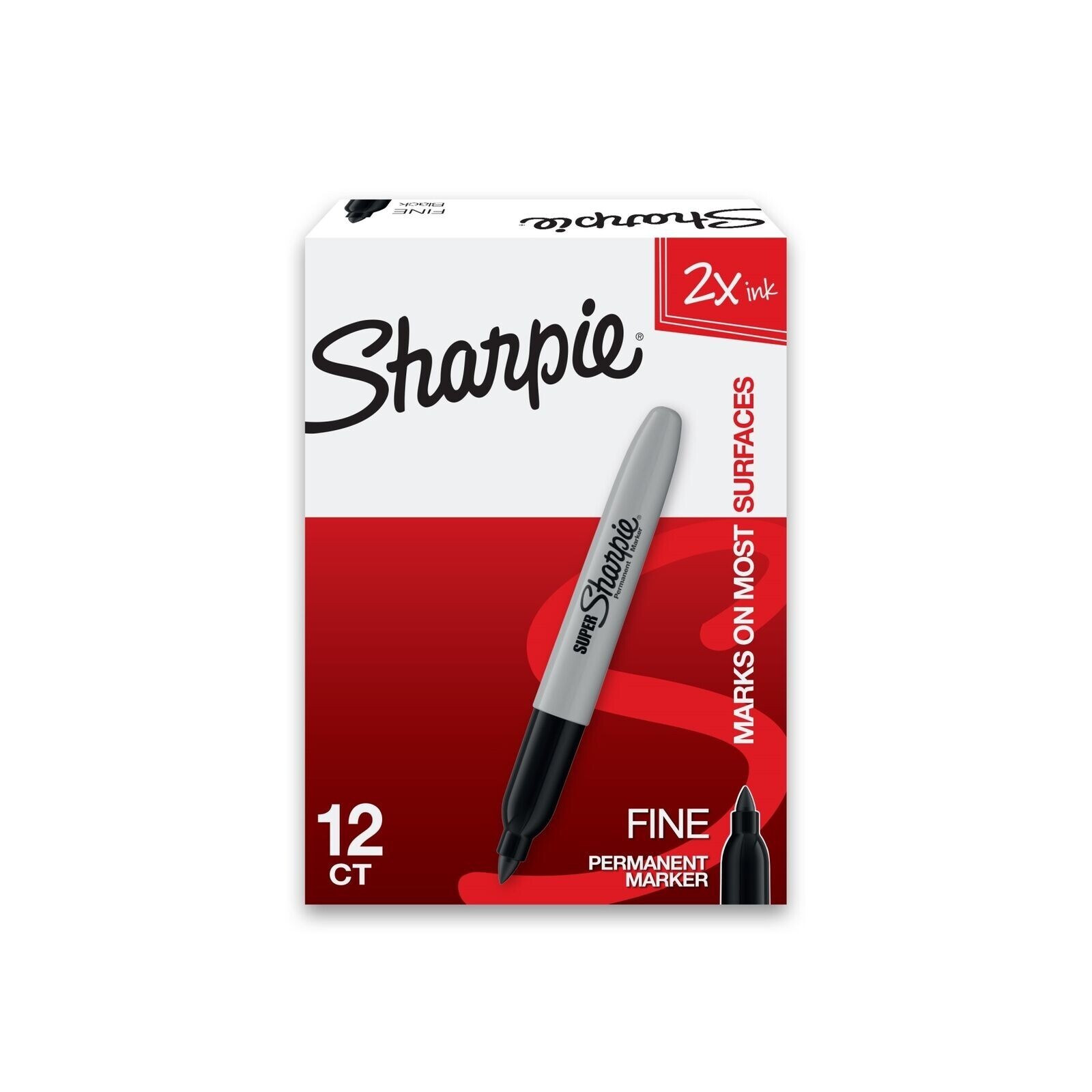 12 pack Sharpie 33001 Super Sharpie Fine Point Permanent Markers 2x ink Black