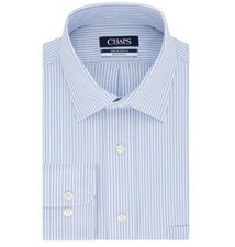 New Men  s Chaps Regular Fit Comfort Stretch Spread Collar Dress Shirt Blue NWT