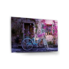 Blue Bike Tempered Glass Wall Art, Easy Installation, Fade Proof Decor