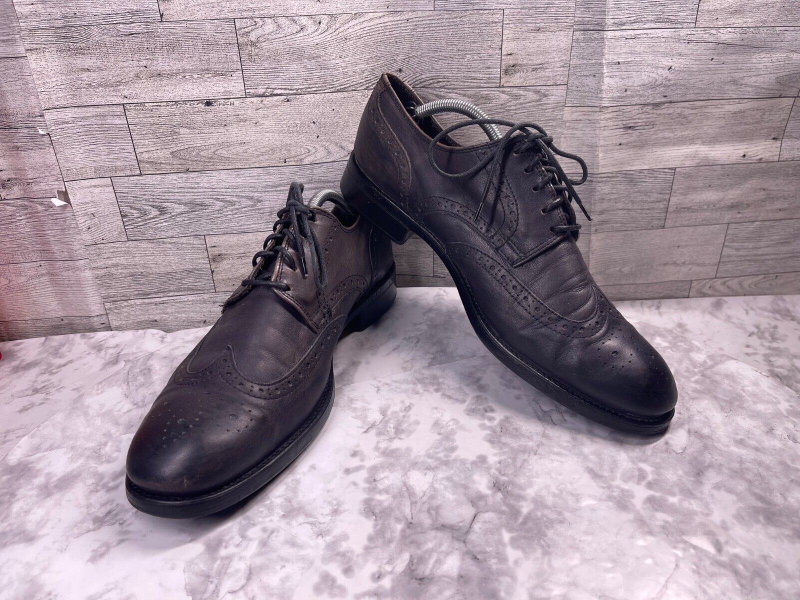SAOLA Scarpa Barneys New York Oxford a coda di rondine uomo 10M grigio nero pelle lavoro derby Italia