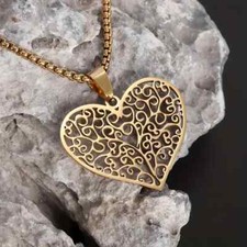 Stainless Steel Hollow Pattern Romantic Heart-shaped Pendant Necklace For Women