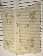 Vintage Silk Scarf Ivory Tan Gold Floral with hand rolled edges 27" Square