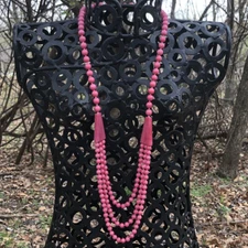 Pink Gemstone Layered Festoon Beaded Vintage Stone Necklace